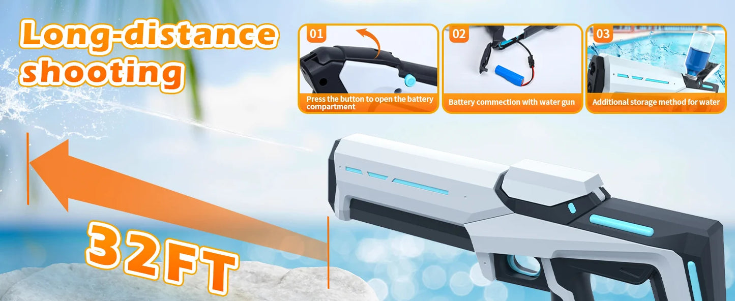 Pistolet à Eau Électrique pour Adultes – Puissant Lanceur d'Eau Automatique avec Grand Réservoir d'Eau pour Piscine d'Été, Plage et Jeux Aquatiques Extérieurs