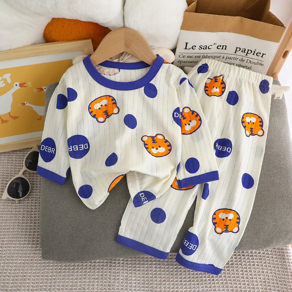 Conjunto de Pijama de Algodón para Niños – Pijama de Manga Larga y Pantalones para Verano en Casa y Habitaciones con Aire Acondicionado