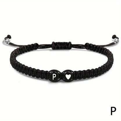 Pulsera Corazón Inicial Personalizada – Pulsera de Cuerda Trenzada Hecha a Mano con Letras de la A a la Z para Hombres y Mujeres | Regalo de Joyería para Parejas y Amigos