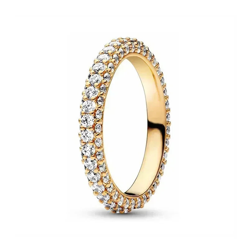 Anillo de moda ajustable con corona de corazón de plata de ley 925 chapado en oro con purpurina para mujer