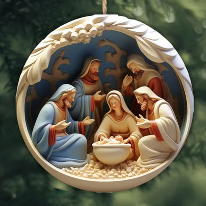 Acrylic Painted Nativity Christmas Ornament – Hangable Religious Pendant Decoration for Christmas Tree, Holiday Home Decor & Gifts
