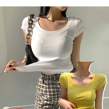 2026 Summer Women’s 100% Cotton Slim T-Shirt Casual Basic O-Neck Solid Korean Style Tee 16 Colors