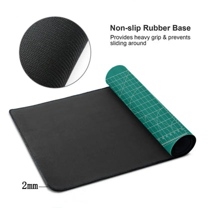 Large Gaming Mouse Pad with Green Grid Cutting Mat Design – Extended Anti-Slip Desk Mat with Stitched Edges for Keyboard, Gaming & Home Office