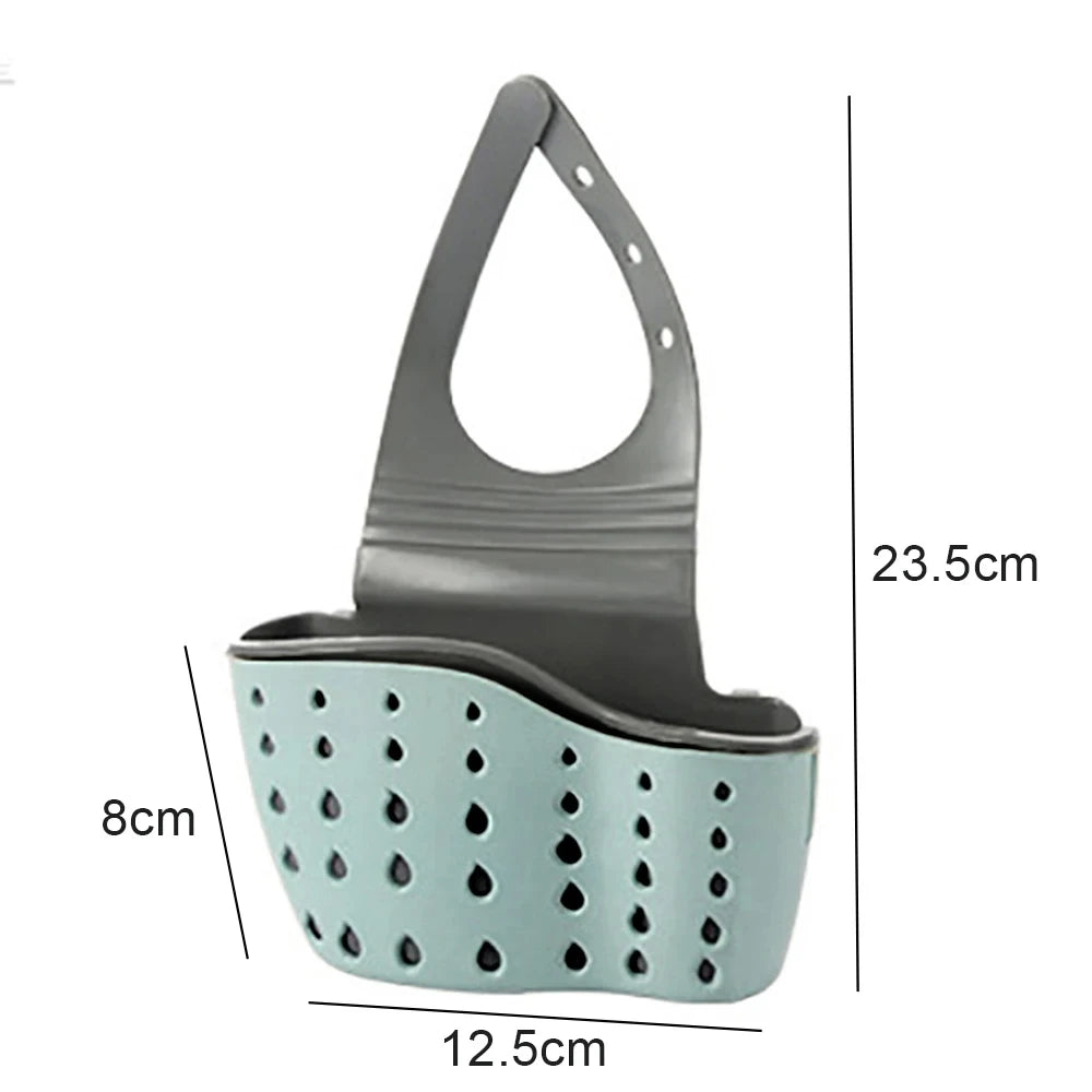Adjustable Kitchen Sink Drain Basket Sponge & Soap Holder Hanging Sink Organizer
