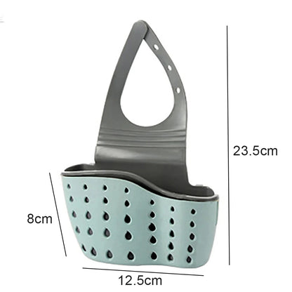 Adjustable Kitchen Sink Drain Basket Sponge & Soap Holder Hanging Sink Organizer