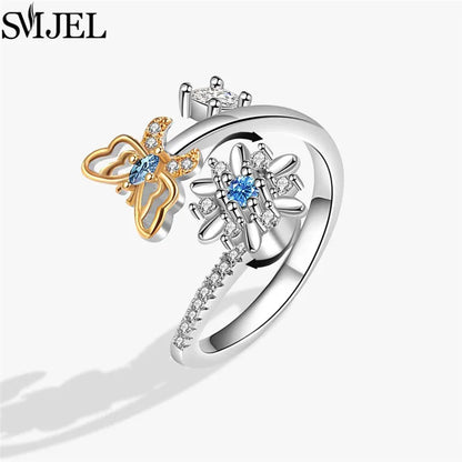 Cherry Blossom Rotating Fidget Spinner Ring – Cute Cat, Bee, Bunny & Butterfly Anti-Anxiety Ring for Women | Adjustable Stress Relief Jewelry