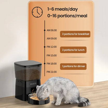 ROJECO Comedero Automático para Mascotas – Dispensador Inteligente de Comida Seca con Control por Botones para Perros y Gatos