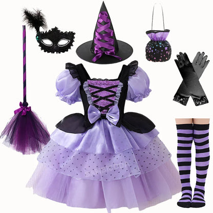 2026 Gothic Lolita Witch Costume Dress – Japanese-Inspired Ruffle Bow Princess Dress for Halloween, Christmas & Parties
