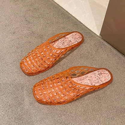 Sandales plates en gelée transparente pour femmes, en PVC cristal, à enfiler avec breloques