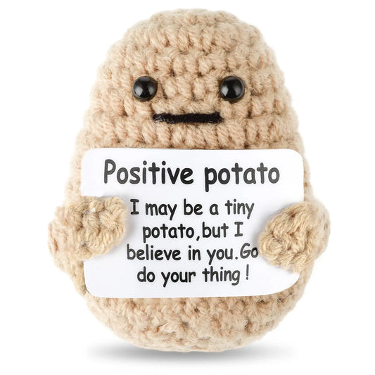 Muñeco de Peluche de Patata con Energía Positiva – Muñeco de Lana Hecho a Mano para Decoración de Habitaciones con Tarjeta Inspiradora, Lindo y Divertido Regalo de Navidad y Adorno de Escritorio