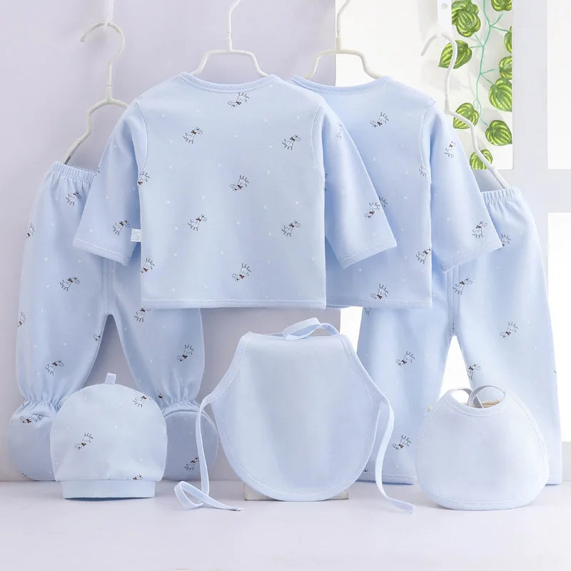 Conjunto de ropa de bebé de 7 piezas para recién nacido – Bonito conjunto de camiseta, pantalones y gorro de algodón con estampado de dibujos animados para bebés y niñas
