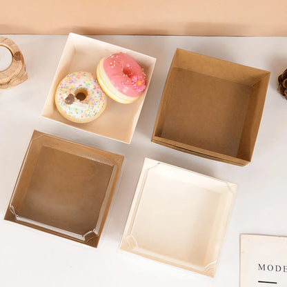 5/10PCS Kraft Paper Cake & Dessert Boxes for Donuts, Cookies, Sandwiches, Bakery Packaging & Party Favors