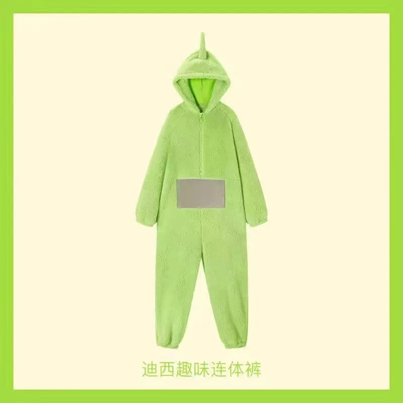 Teletubbies Inspired Adult Cosplay Pajamas – Tinky Winky / Laa-Laa / Po Soft Long Sleeve Onesie Costume (4 Colors)
