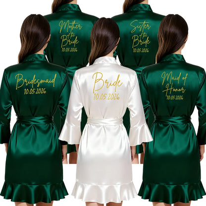 Elegant Satin Bathrobe – Personalized Wedding Date Bride Bridesmaid Robe Gift for Bridal Party Women