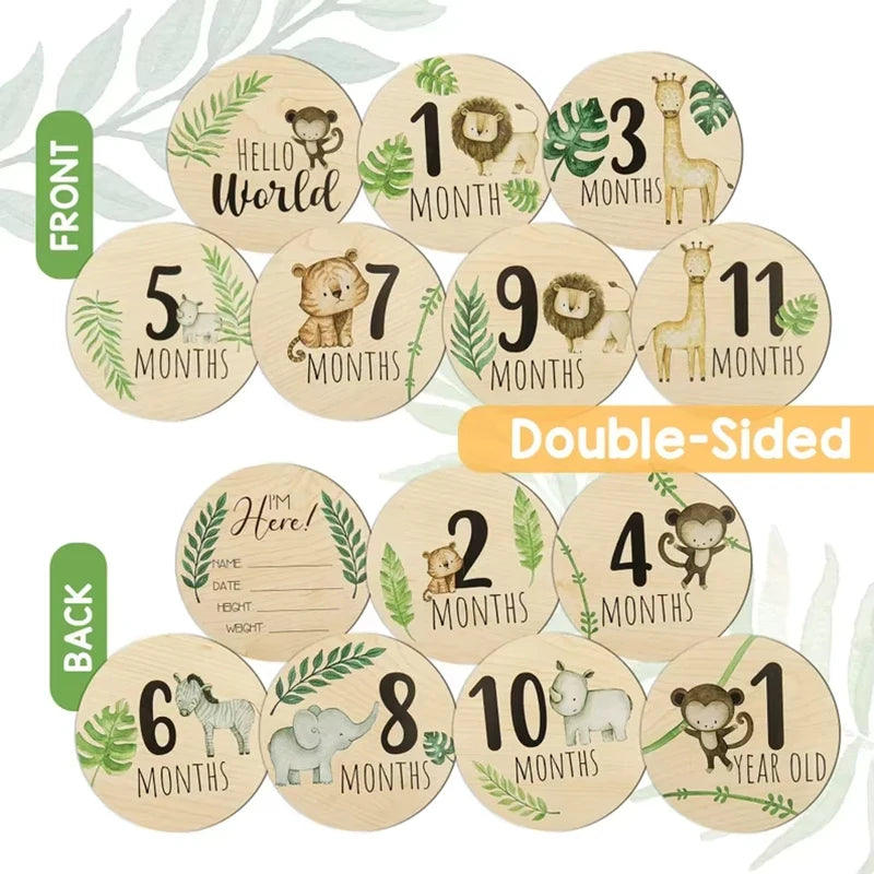 7PCS Newborn Milestone Wooden Cards – Baby Monthly Growth Announcement Props, Baby Shower Gift for Boys & Girls, Pregnancy Photography Accessories for First Year Memories & Photo Sessions