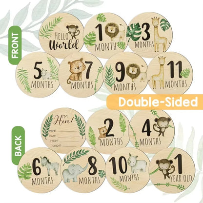 7PCS Newborn Milestone Wooden Cards – Baby Monthly Growth Announcement Props, Baby Shower Gift for Boys & Girls, Pregnancy Photography Accessories for First Year Memories & Photo Sessions