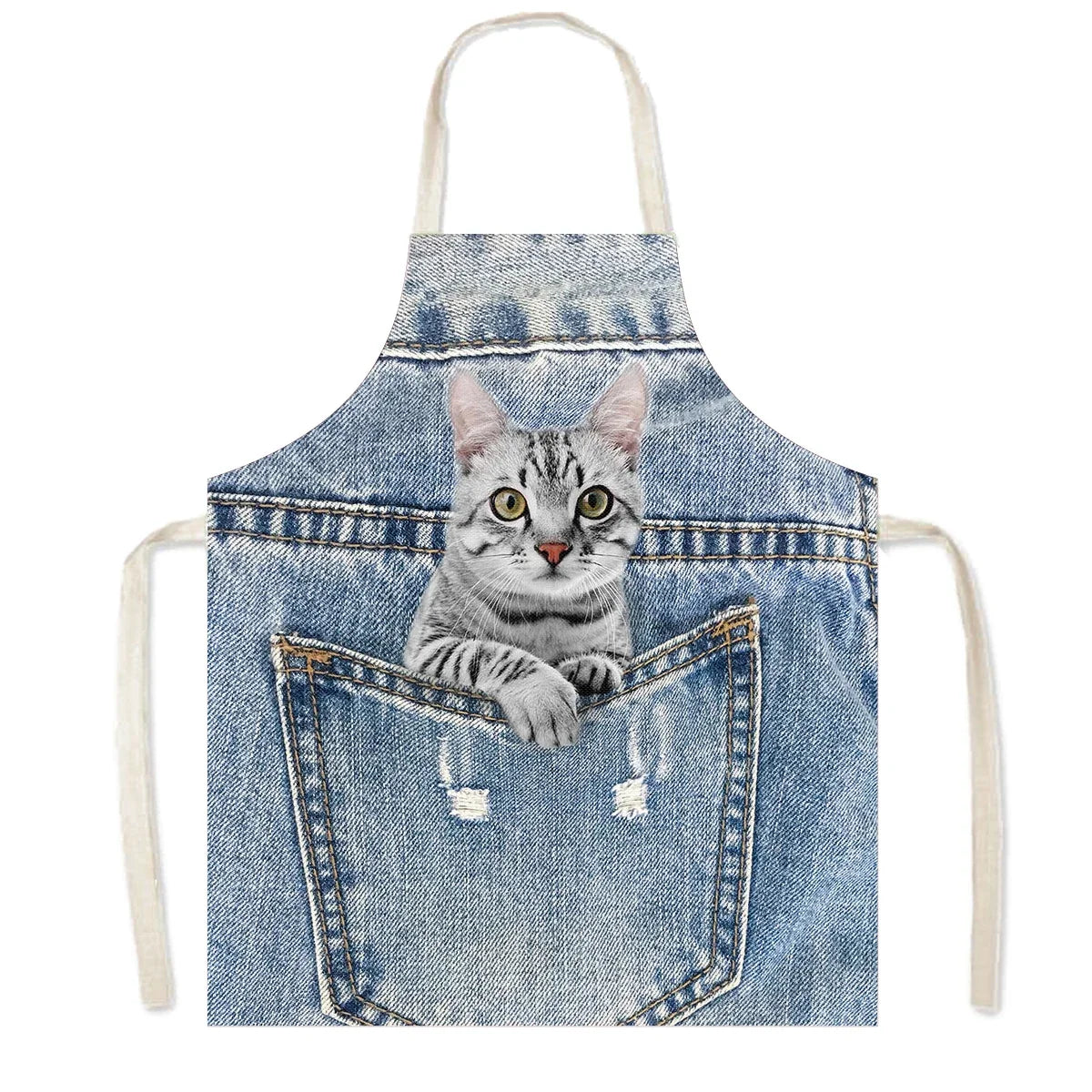 Funny Cowboy Cat & Dog Apron – Cute Pinafore Cooking & Kitchen Apron for Women, Chef, Waiter & Household Cleaning