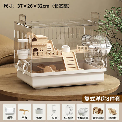 Acrylic Hamster Cage – Transparent Rodent Habitat with Accessories, Luxury Villa Enclosure for Syrian, Dwarf Hamsters, Gerbils & Mice