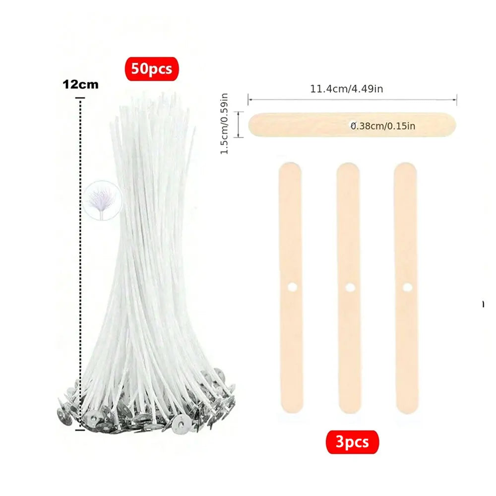 Kit para hacer mechas de vela de 53 piezas – Mechas de algodón encerado con soportes, juego de mechas de cera de soja sin humo para hacer velas, suministros de manualidades y decoración del hogar hecha a mano