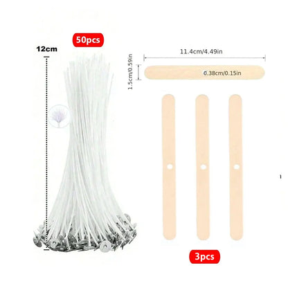 Kit para hacer mechas de vela de 53 piezas – Mechas de algodón encerado con soportes, juego de mechas de cera de soja sin humo para hacer velas, suministros de manualidades y decoración del hogar hecha a mano