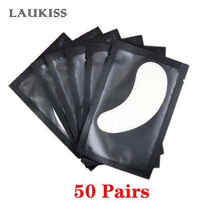 25/50/100 pares de parches para extensión de pestañas LAUKISS – Almohadillas sin pelusa debajo de los ojos para construcción de pestañas, pestañas postizas y aplicación de belleza