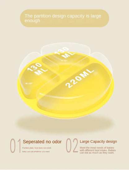 Assiette à ventouse en silicone pour bébé – Assiette repas sourire pour tout-petits avec compartiments, vaisselle pour enfants sans BPA