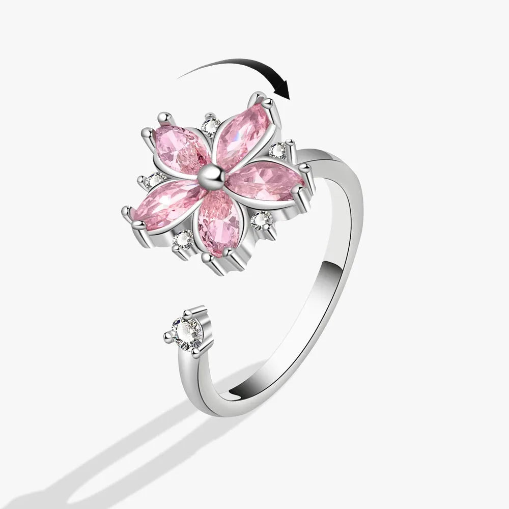 Anillo giratorio antiestrés de mariposa y flor con diamantes de imitación – Anillo giratorio antiansiedad para mujer | Joyería ajustable para aliviar el estrés
