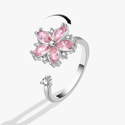 Anillo giratorio antiestrés de mariposa y flor con diamantes de imitación – Anillo giratorio antiansiedad para mujer | Joyería ajustable para aliviar el estrés