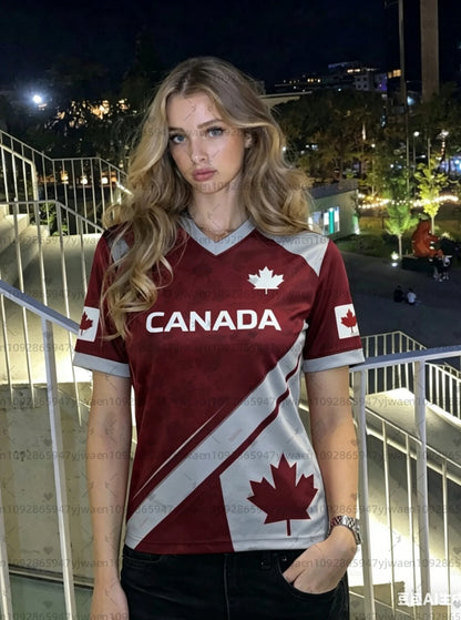 Maillot de Foot Canada 2026 T-Shirt Homme Femme Grande Taille Cadeau Fan Streetwear Tee-shirt Foot