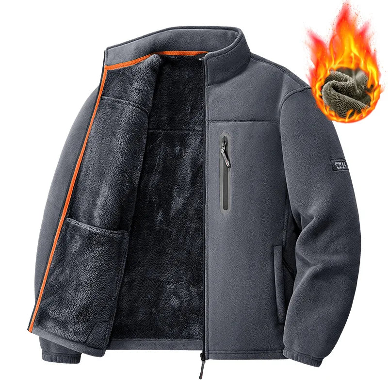 Men's Winter Fleece Jacket Thickened Polar Fleece Warm Insulated Casual Coat for Outdoor Activities and Autumn Cold Weather