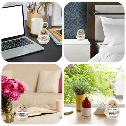 Peluche Pomme de terre Énergie positive – Décoration de chambre tricotée à la main en laine avec carte d'inspiration, cadeau de Noël mignon et amusant et ornement de bureau