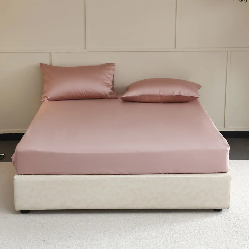 Luxury Mulberry Silk Fitted Sheet – Soft Elastic Mattress Cover for Single, Double, Queen & King Beds