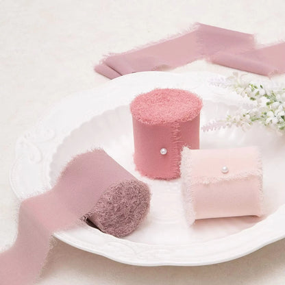 Ruban de soie en mousseline effilochée de 5 m – Ruban fait main déchiré pour bouquet de mariage et emballage cadeau