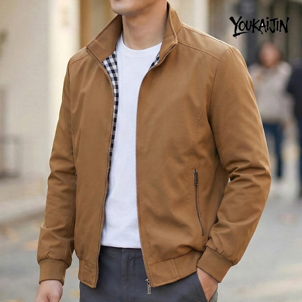Men’s Korean-Style Slim-Fit Overcoat – Solid Color Stand Collar Jacket, Casual Spring & Autumn Outerwear, Sizes S–6XL
