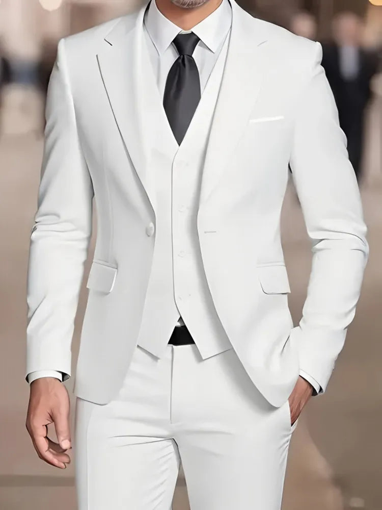 Traje de hombre beige de 3 piezas – Americana de esmoquin formal, chaleco y pantalones, traje de boda para novio, padrino de boda o graduación