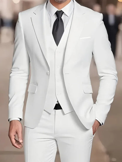 Traje de hombre beige de 3 piezas – Americana de esmoquin formal, chaleco y pantalones, traje de boda para novio, padrino de boda o graduación