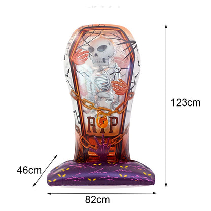 Large Halloween Standing Foil Balloons – Haunted House, Castle, Skull, Coffin & Witch Mylar Balloons for Halloween Party Decorations