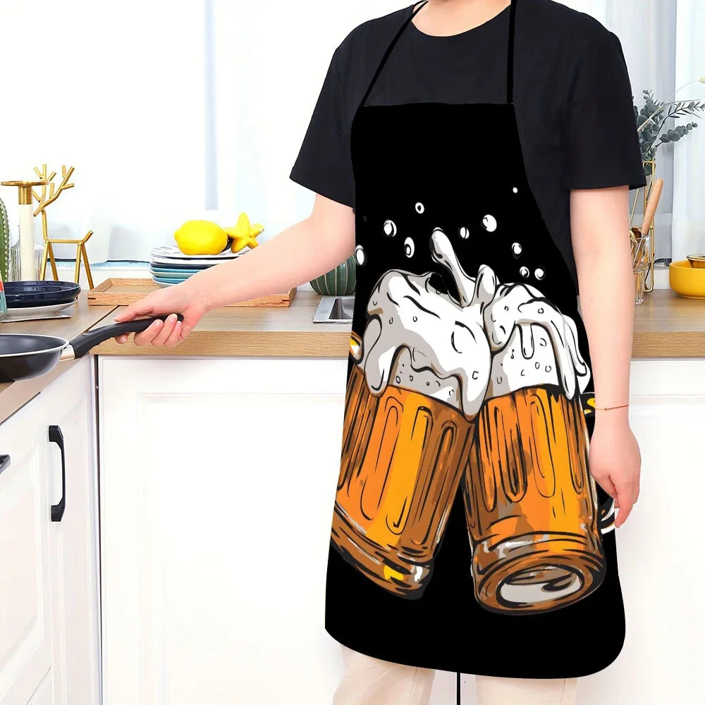 1PC Beer Festival Kitchen Apron – Creative Beer Mug Print Durable Cooking & Chef Apron for Home Cleaning, 50×70CM