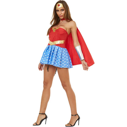 Halloween Sexy Wonder Costume | Superhero Supergirl Cosplay Outfit for Women | Bachelorette Party & Fantasy Fancy Dress Costume