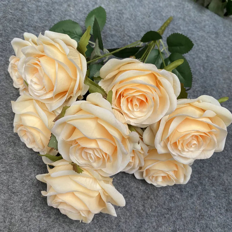 9 Heads Artificial Camellia Rose Bouquet – Realistic Faux Flowers for Wedding Decor, Party Displays, Home Decoration & Floral Gifts