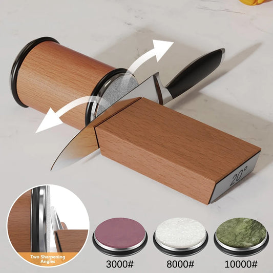 Juego de afilador de cuchillos rodante – Piedra de afilar de diamante con guía angular de 15° y 20° para cuchillos de cocina