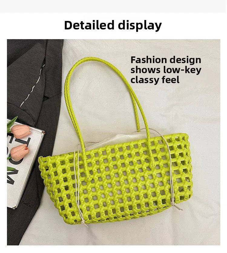 Bolso Cesta de Paja Tejido a Mano para Mujer – Bolso de Hombro de Ratán, Bolso de Playa de Verano para Mujer, Cartera de Viaje de Diseño para Compras, Vacaciones y Salidas Casuales