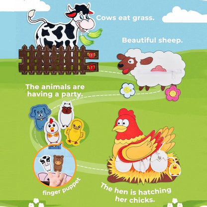 Libro de actividades Montessori de animales de granja – Libro de actividades de fieltro para el desarrollo de la motricidad fina y el aprendizaje temprano en niños pequeños