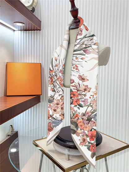Foulard carré en soie 90 cm pour femme, motif floral, sergé de luxe, bandana, châle, hijab, cache-col, écharpe de tête