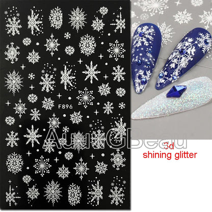 3D Christmas Nail Art Stickers – Snowflake & Winter Tree Nail Decals for Nail Tips Decoration
