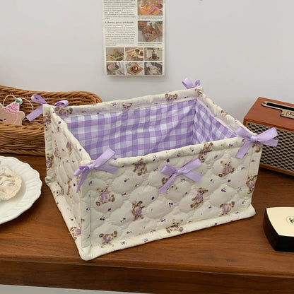 Cute Quilted Lace Storage Basket – Korean Desktop Organizer Bin for Cosmetics, Toys, Sundries & Home Décor