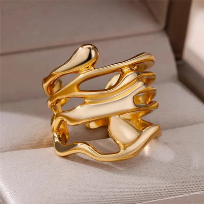 Anillo de circonita de acero inoxidable ajustable con diseño de ojo turco – Anillo de boda geométrico de color dorado para mujer | Regalo de joyería de lujo de moda