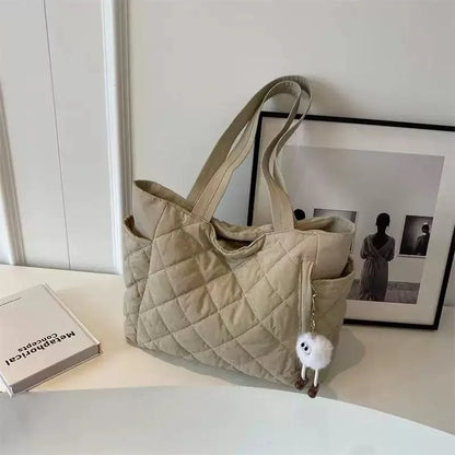Bolso de hombro acolchado de algodón para mujer, de gran capacidad, para viajes diarios, compras y uso diario