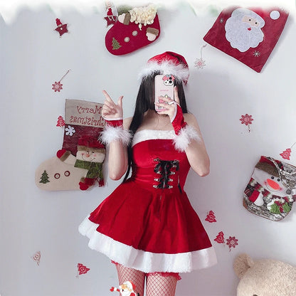 Women's Sexy Christmas Lolita Santa Costume, Red and White Short Skirt Dress, Elegant Santa Claus Cosplay Outfit for Christmas Parties, Holiday Events and Roleplay Garment