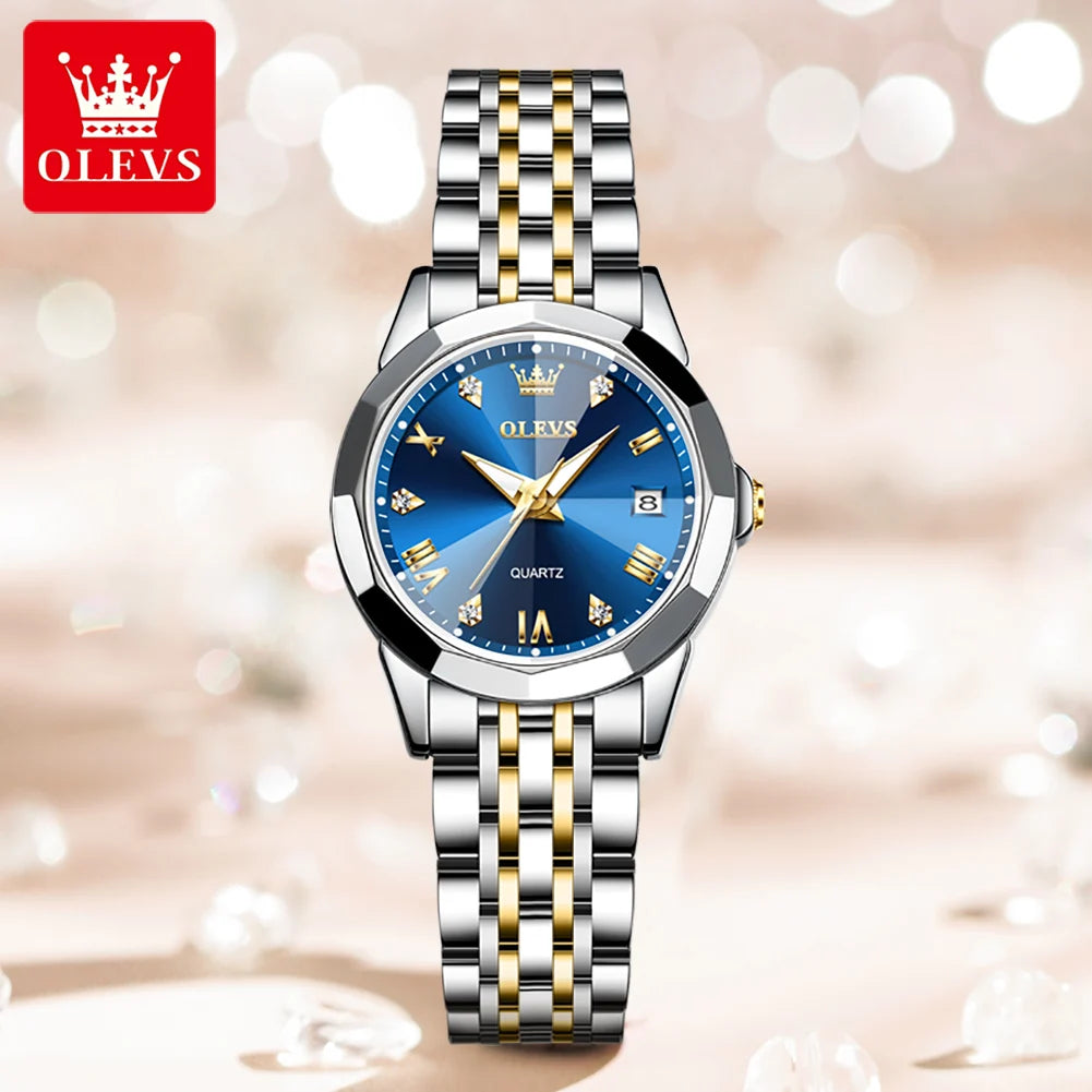 OLEVS 9931 Men’s Quartz Wristwatch – Luxury Diamond-Style Dial, Dual Calendar, Waterproof Design & Stainless Steel Strap